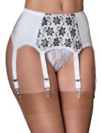 6 Strap Suspender Belt Flower Lace Front Pane