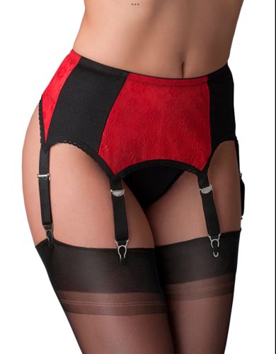 6 Strap Suspender Belt Red Lace Panels